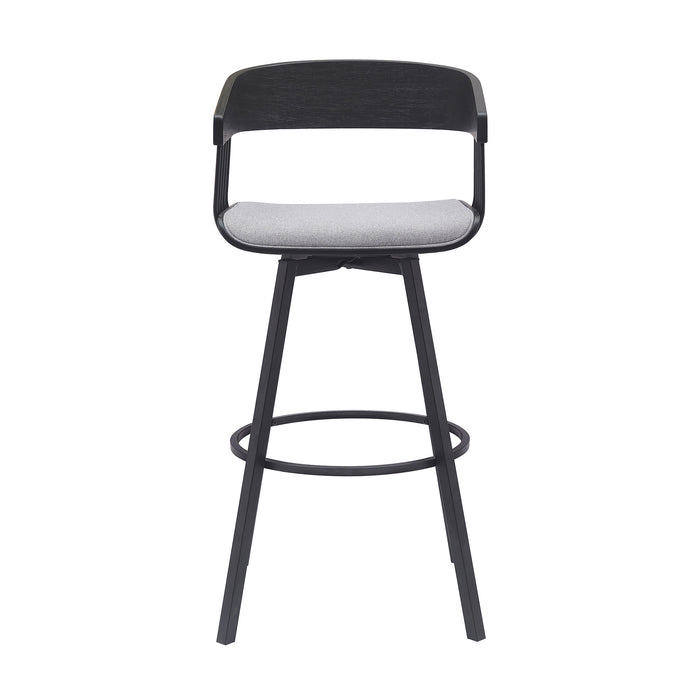 31" Light Gray and Black Fabric with Metal Swivel Bar Height Bar Chair