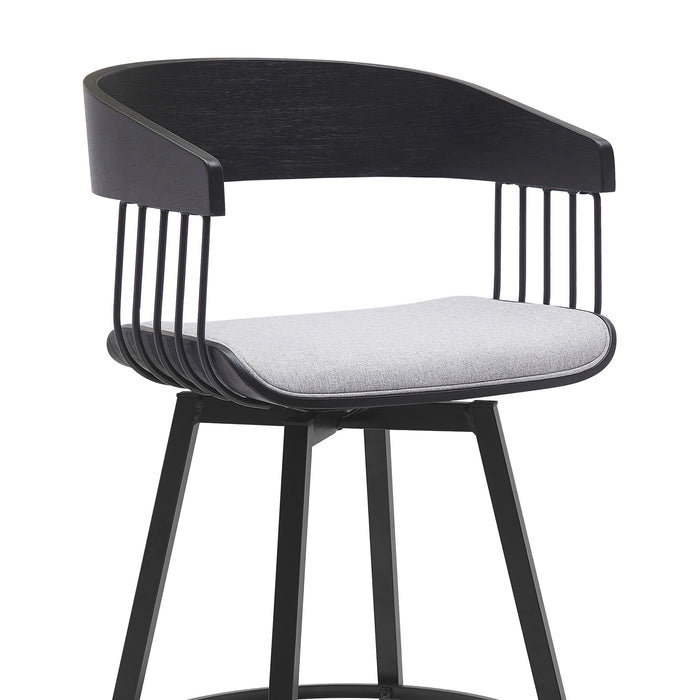 31" Light Gray and Black Fabric with Metal Swivel Bar Height Bar Chair