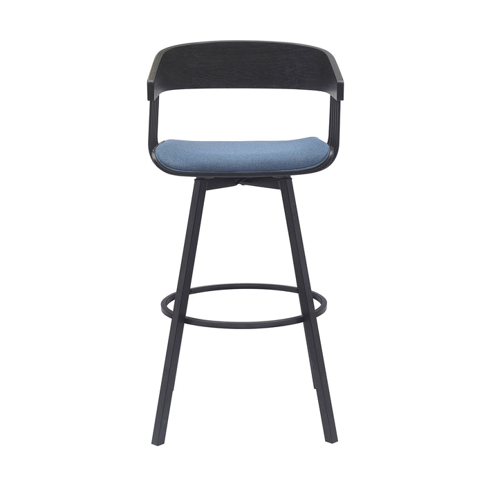 31" Blue and Black Fabric with Metal Swivel Bar Height Bar Chair