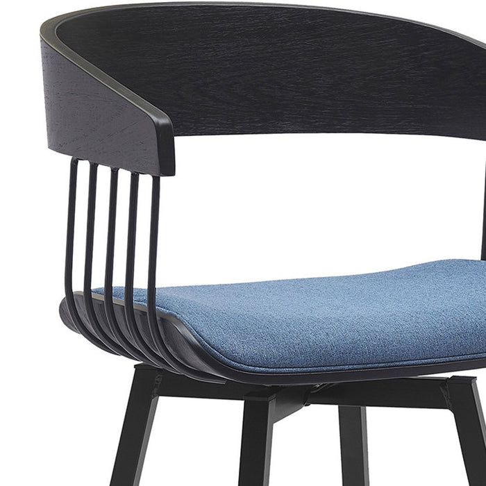 31" Blue and Black Fabric with Metal Swivel Bar Height Bar Chair