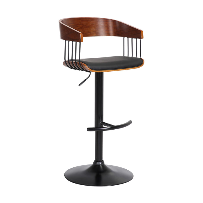 Black Faux Leather And Metal Swivel Adjustable Height Bar Chair