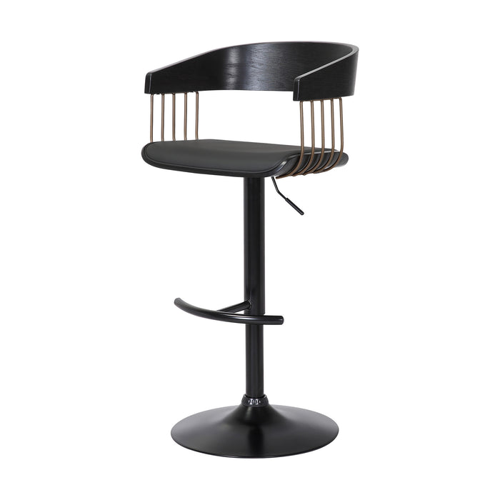 Black Faux Leather And Metal Swivel Adjustable Height Bar Chair