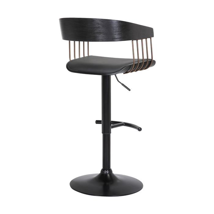 Black Faux Leather And Metal Swivel Adjustable Height Bar Chair