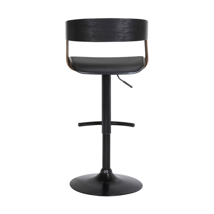 Black Faux Leather And Metal Swivel Adjustable Height Bar Chair