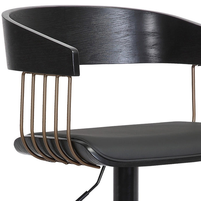 Black Faux Leather And Metal Swivel Adjustable Height Bar Chair