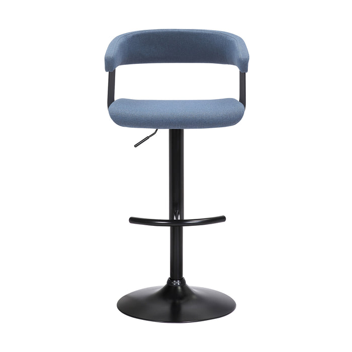 Blue and Black Fabric with Metal Swivel Adjustable Height Bar Chair