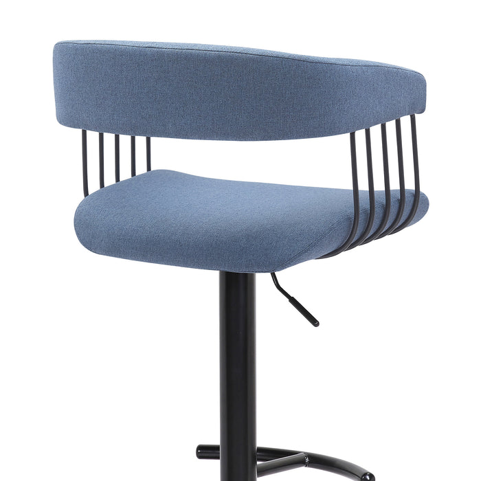 Blue and Black Fabric with Metal Swivel Adjustable Height Bar Chair