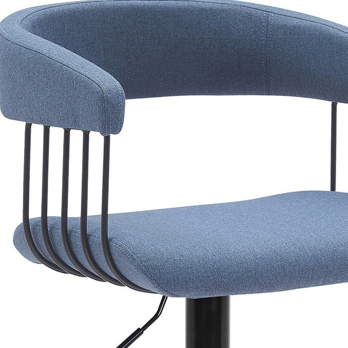 Blue and Black Fabric with Metal Swivel Adjustable Height Bar Chair