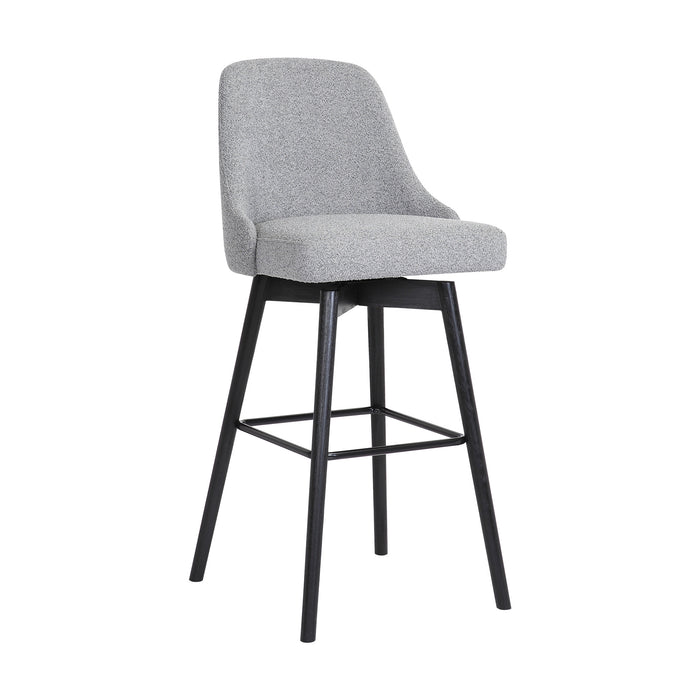 30" Light Gray and Black Fabric with Solid Wood Swivel Bar Height Bar Chair