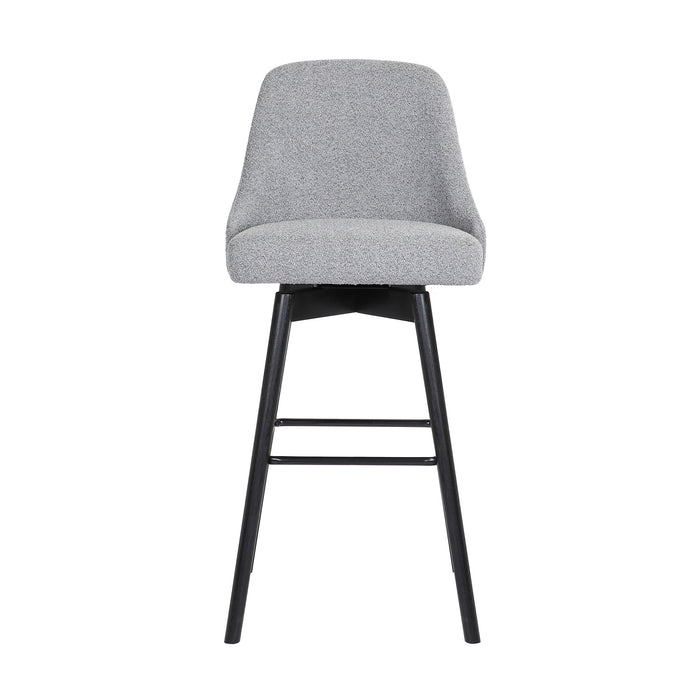 30" Light Gray and Black Fabric with Solid Wood Swivel Bar Height Bar Chair