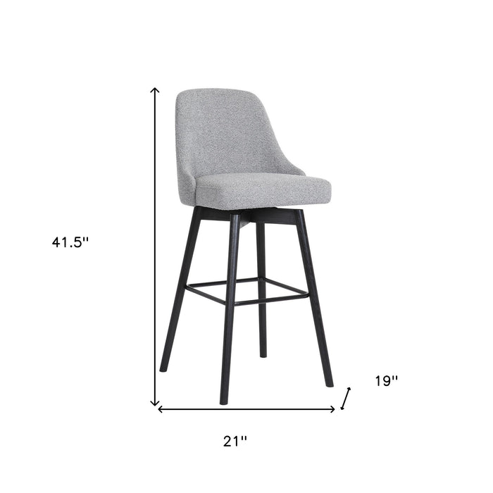 30" Light Gray and Black Fabric with Solid Wood Swivel Bar Height Bar Chair