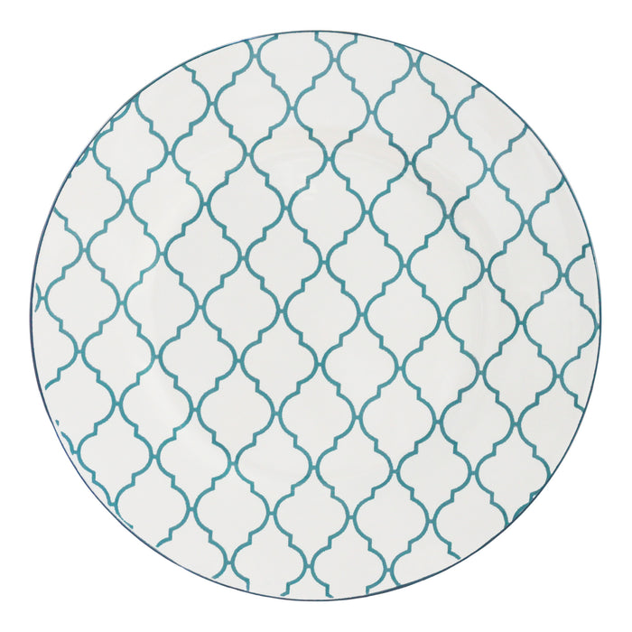 Turquoise Sixteen Piece Round Trellis Ceramic Service For Four Dinnerware Set