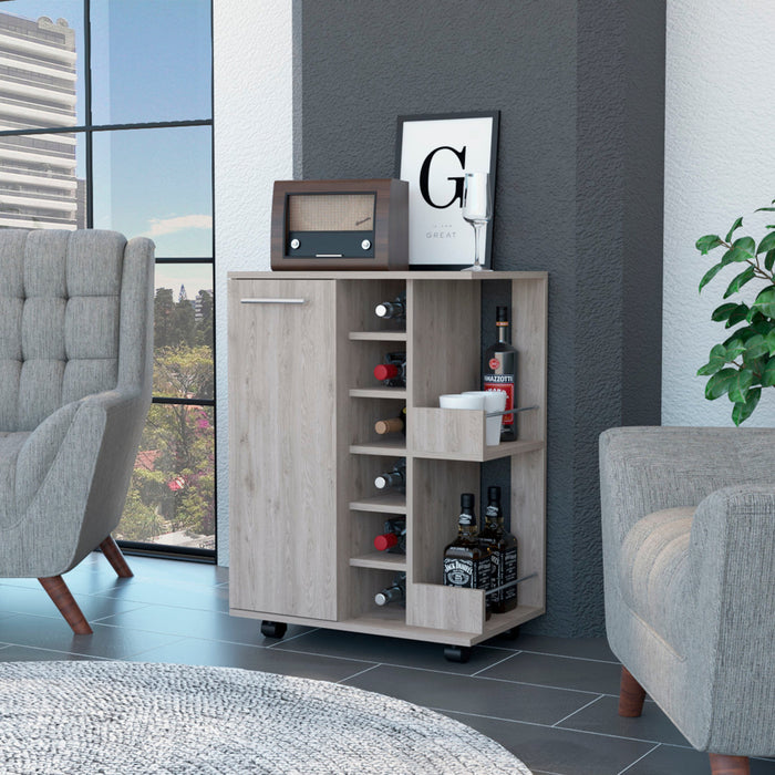 Light Gray Rolling Bar Cart With Wine Storage