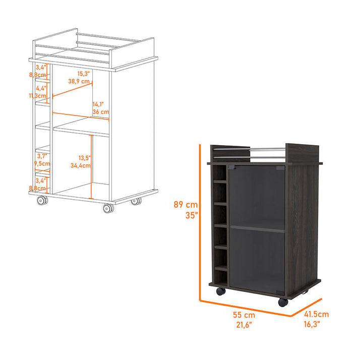 Espresso Rolling Bar Cart With Wine Storage