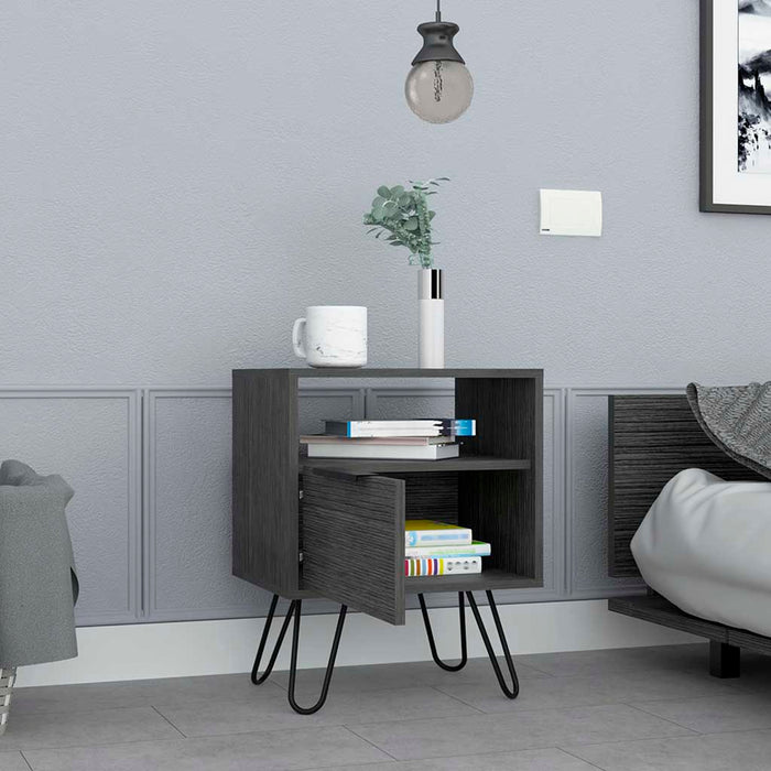 22" Gray Faux Wood Nightstand With Storage