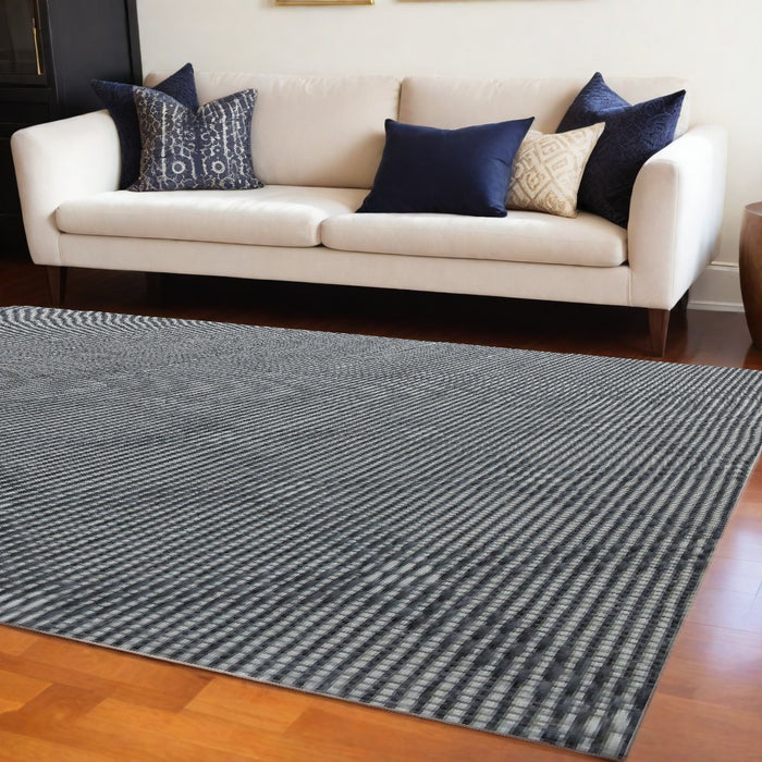 5' X 8' Gray and Ivory Geometric Hand Woven Non Skid Area Rug