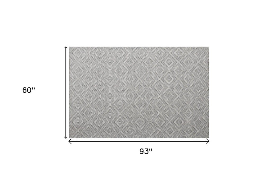 5' X 8' Gray and Ivory Geometric Hand Woven Non Skid Area Rug