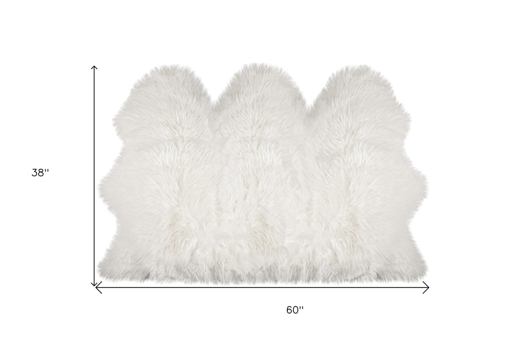 3' X 5' Off White Faux Sheepskin Printed Area Rug