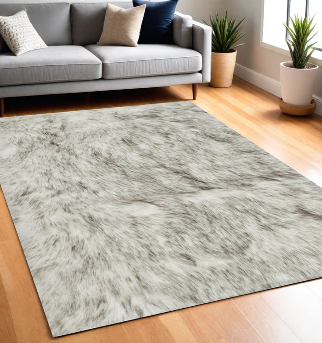 5' X 8' Gray Faux Sheepskin Printed Area Rug