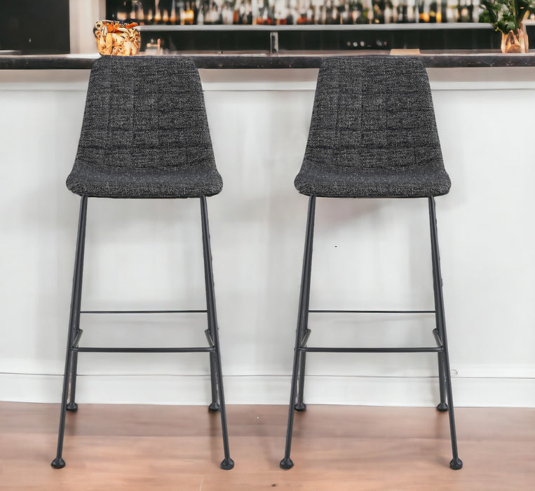 Set of Two 30" Black Fabric and Steel Low Back Bar Height Bar Chairs