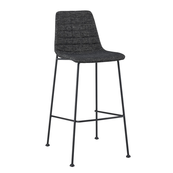 Set of Two 30" Black Fabric and Steel Low Back Bar Height Bar Chairs