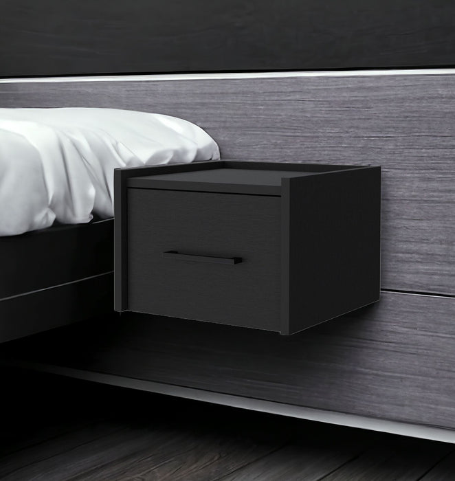 10" Black One Drawer Faux Wood Floating Nightstand