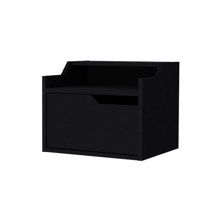 13" Black One Drawer Faux Wood Floating Nightstand