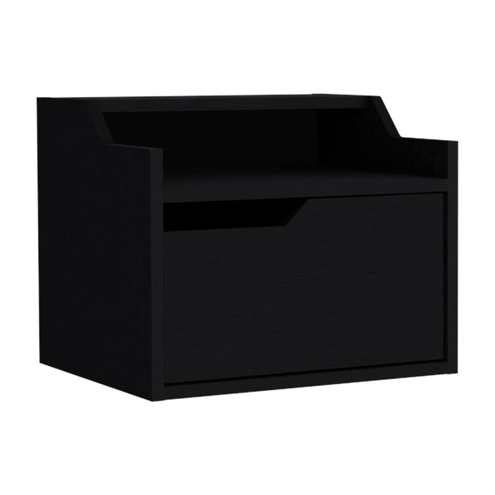 13" Black One Drawer Faux Wood Floating Nightstand