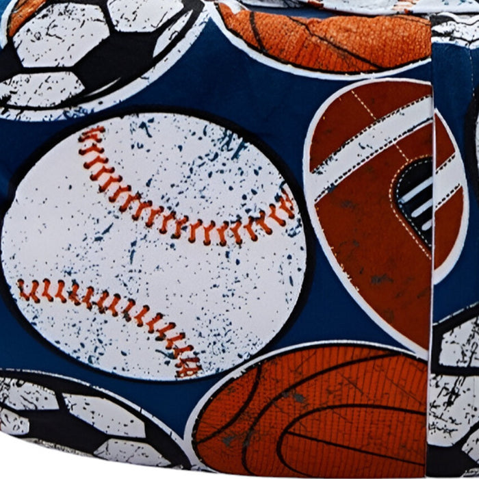 32" Blue and Orange Microfiber Round Sports Pouf Cover