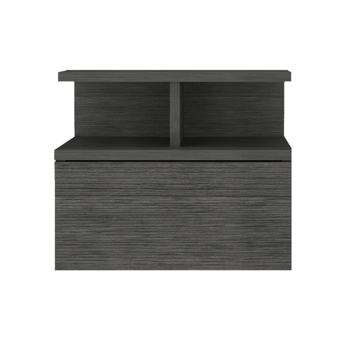 13" Dark Gray One Drawer Faux Wood Floating Nightstand