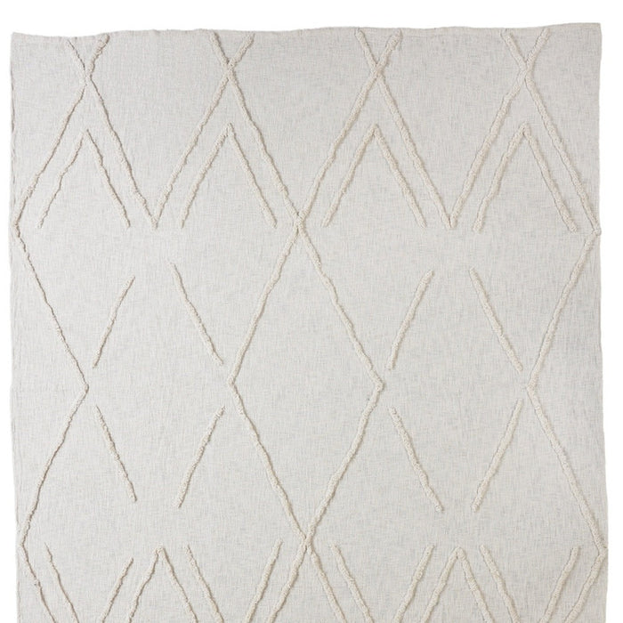 Ivory Geometric Twin Cotton Coverlet With Fringe