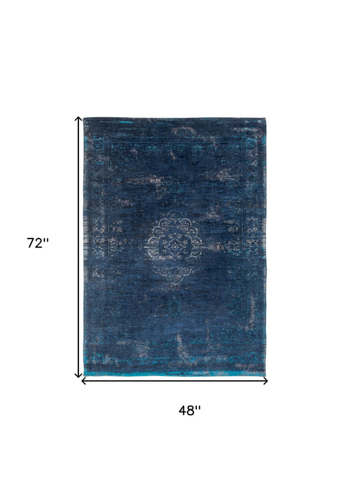 5' X 7' Blue and Gray Medallion Non Skid Area Rug