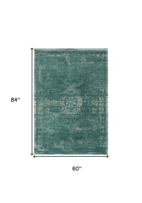 6' X 8' Gray and Green Medallion Non Skid Area Rug