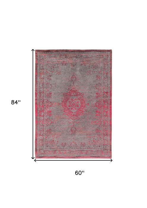 6' X 8' Gray and Pink Medallion Non Skid Area Rug