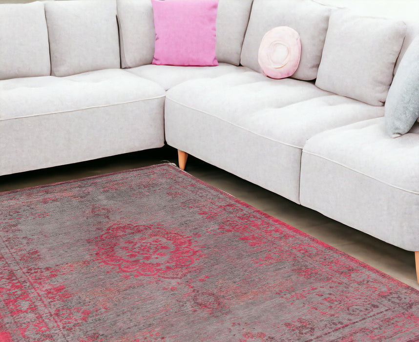 6' X 8' Gray and Pink Medallion Non Skid Area Rug