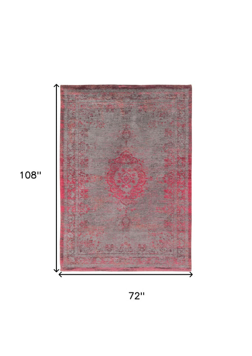 7' X 9' Gray and Pink Medallion Non Skid Area Rug