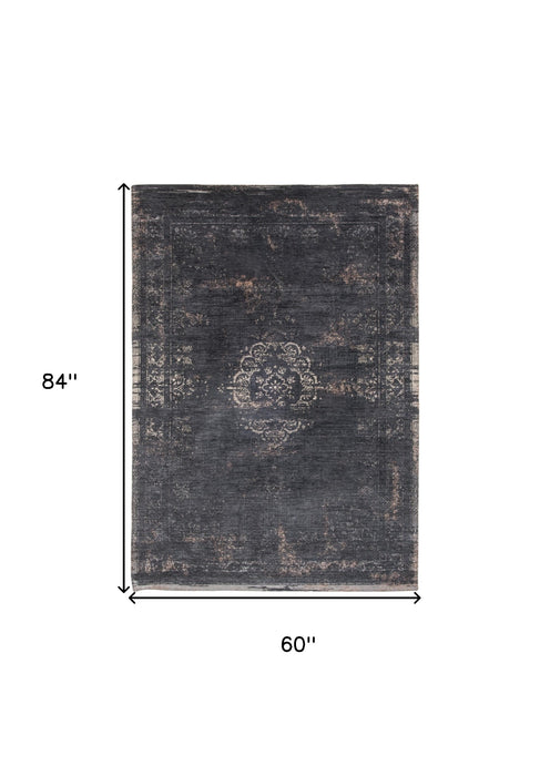 6' X 8' Gray and Black Medallion Non Skid Area Rug