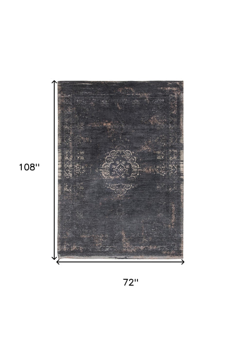 7' X 9' Gray and Black Medallion Non Skid Area Rug