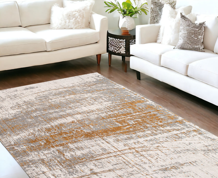 9' X 13' Gray and Gold Abstract Non Skid Area Rug