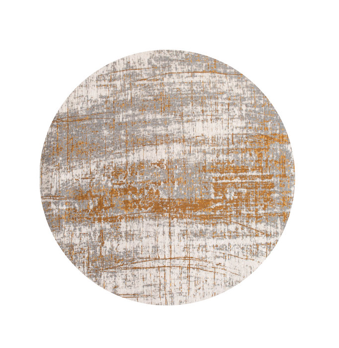 8' Gray and Gold Round Abstract Non Skid Area Rug