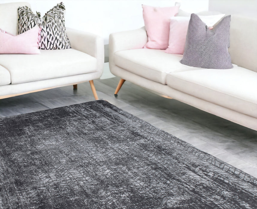 6' X 8' Black and Gray Chevron Non Skid Area Rug