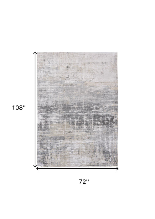 7' X 9' Gray and White Abstract Non Skid Area Rug