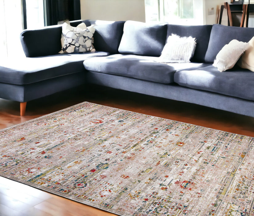 7' X 9' Gray and Brown Oriental Non Skid Area Rug