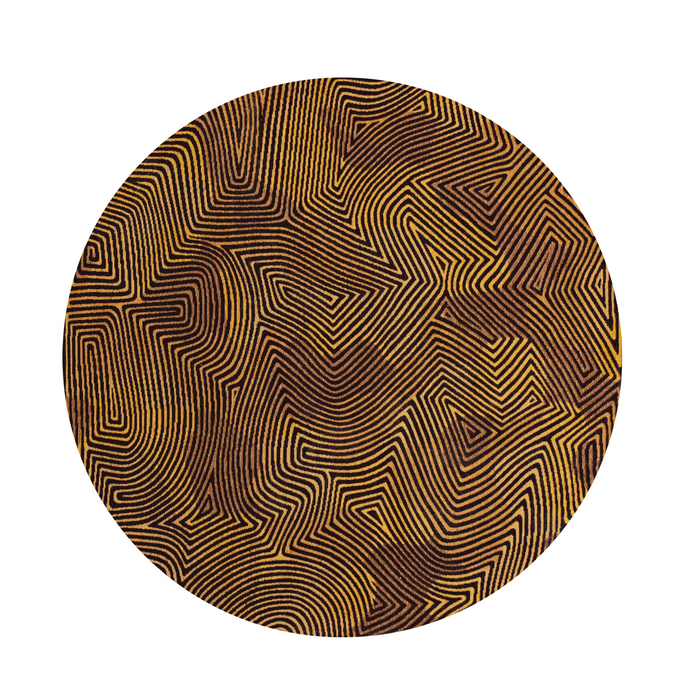 5' Black and Gold Round Abstract Non Skid Area Rug