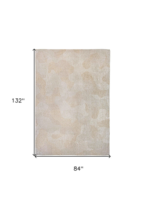 8' X 11' Beige and White Abstract Non Skid Area Rug