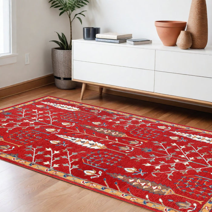 8' X 10' Red and Ivory Wool Floral Hand Tufted Area Rug