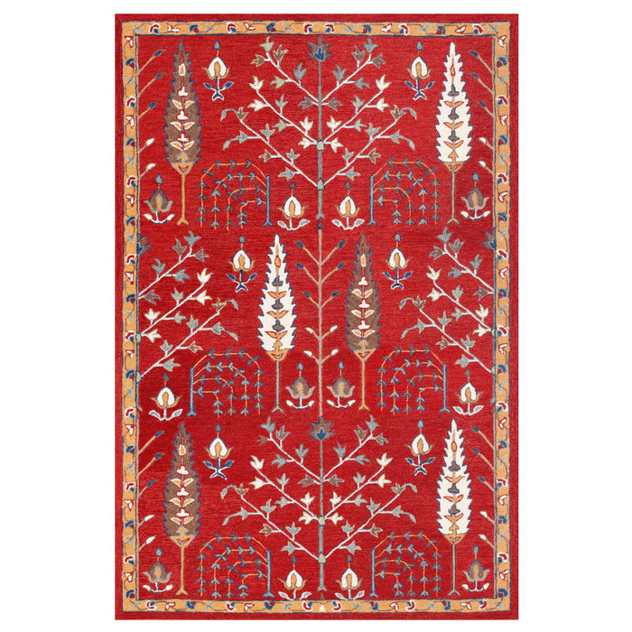 8' X 10' Red and Ivory Wool Floral Hand Tufted Area Rug