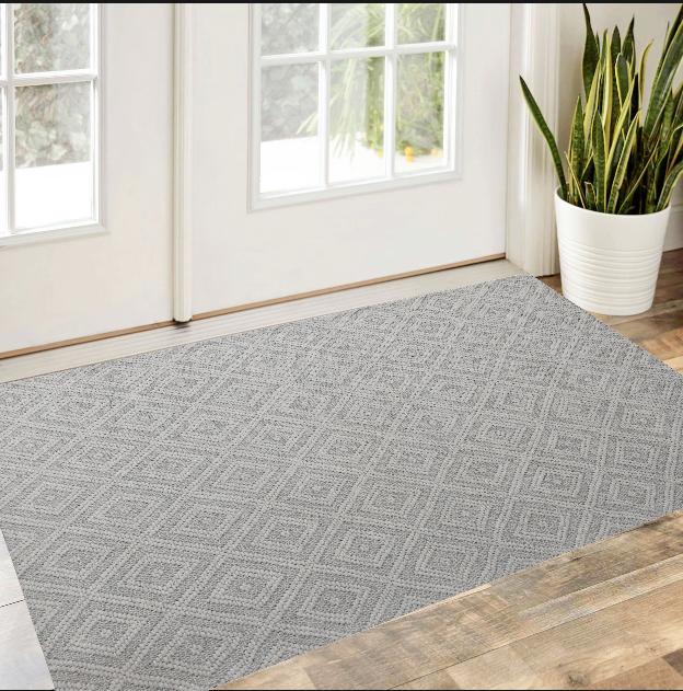 5' X 8' Gray and Ivory Geometric Hand Woven Non Skid Area Rug