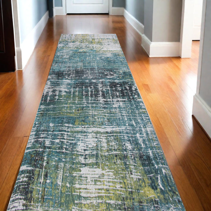 10' Blue and Green Abstract Non Skid Area Rug