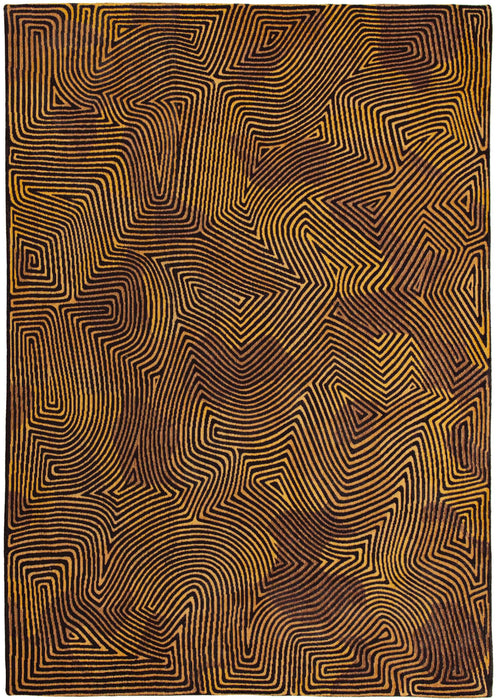 10' Black and Gold Abstract Non Skid Area Rug